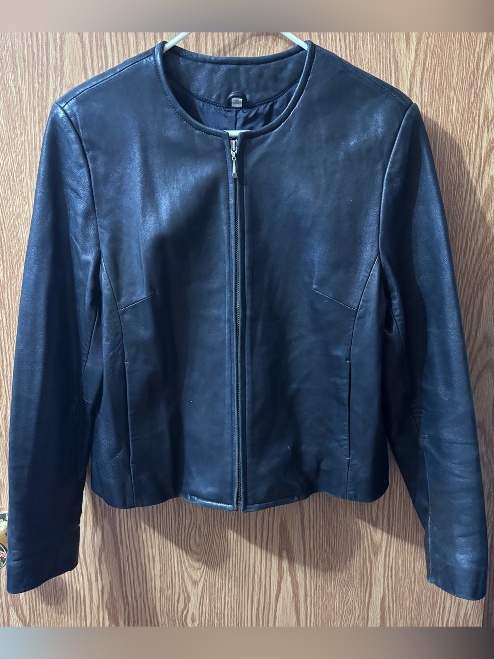 Black Leather Zip-Front Women's Jacket